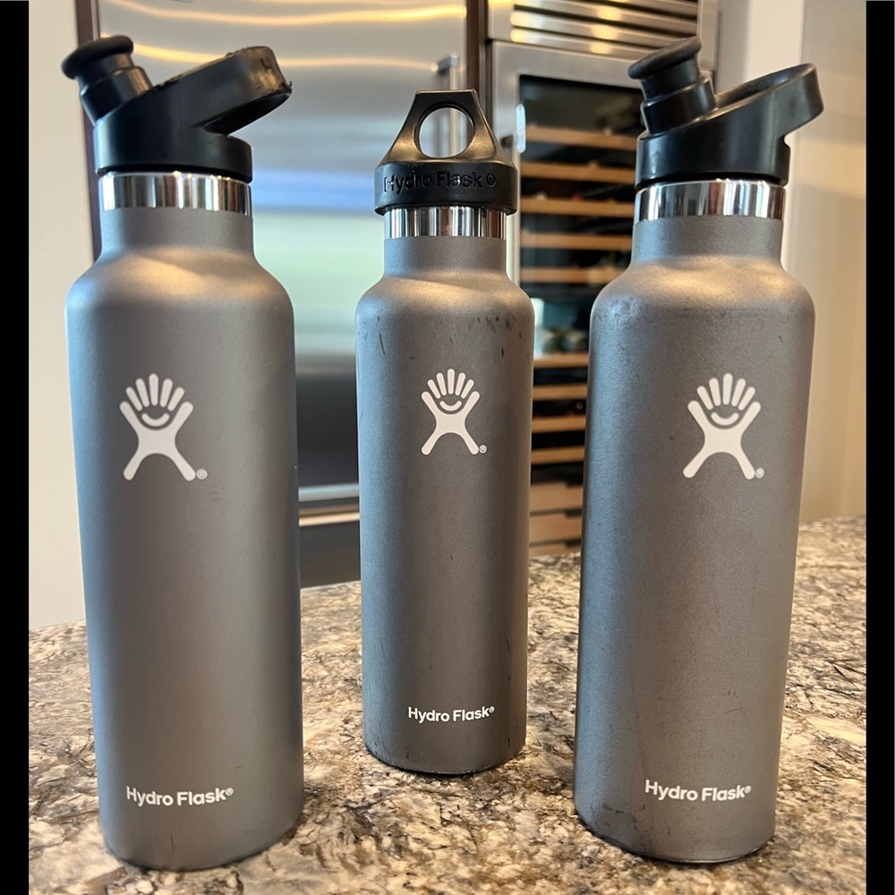 Hydro Flask 21oz - SET of 3 - Grey Stone Color with Upgraded Lids